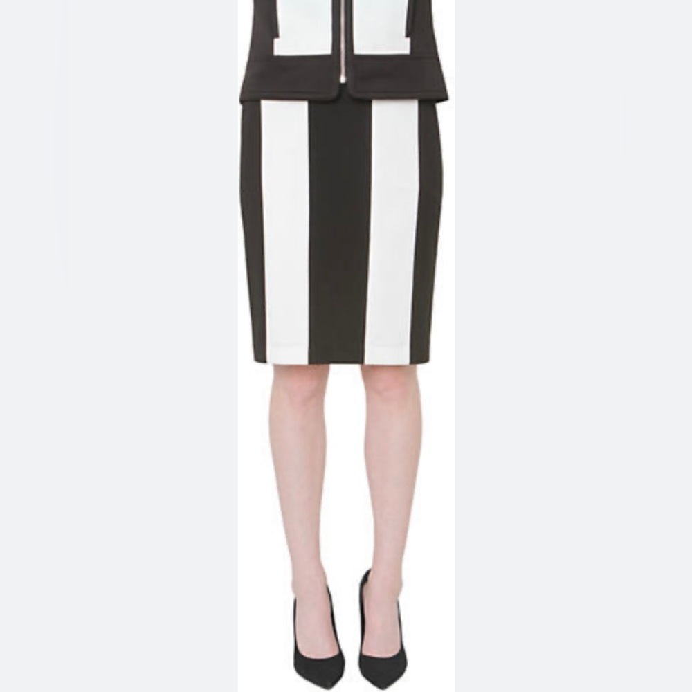 Isaac Mizrahi New York Designer Black And White Stripe Pencil Skirt Size 6 NWT